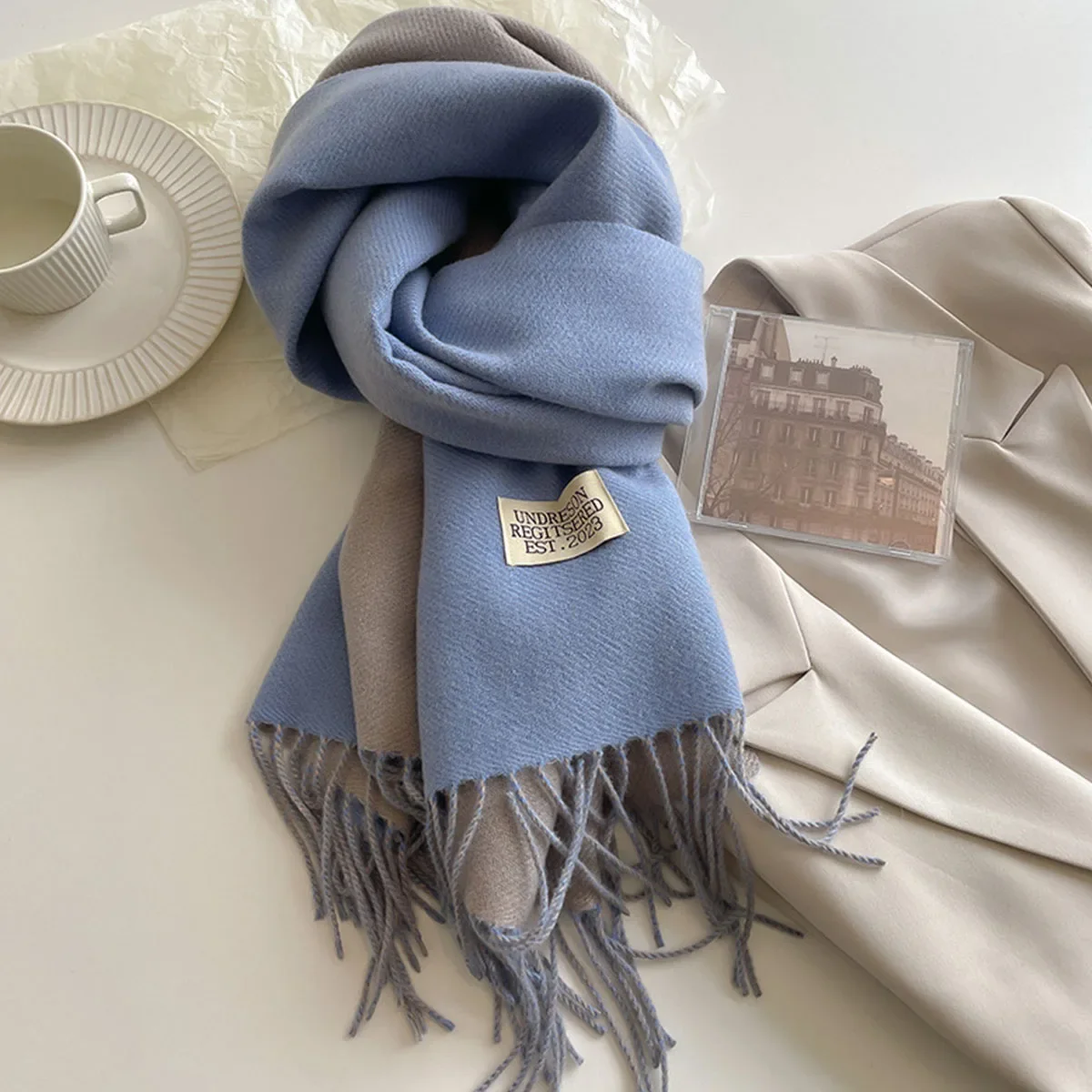 Winter Cashmere Scarf Women Fashion Casual Solid Color Double Side Blue Green Shawl Wraps Blanket Thick Warm Pashmina