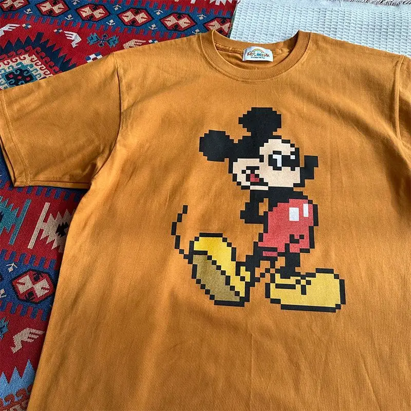 ديزني بيكسل ميكي بسيط الكرتون أنيمي طباعة أزياء المرأة عالية الجودة طاقم الرقبة تي شيرت فضفاض كبير الحجم قصيرة الأكمام أعلى #4