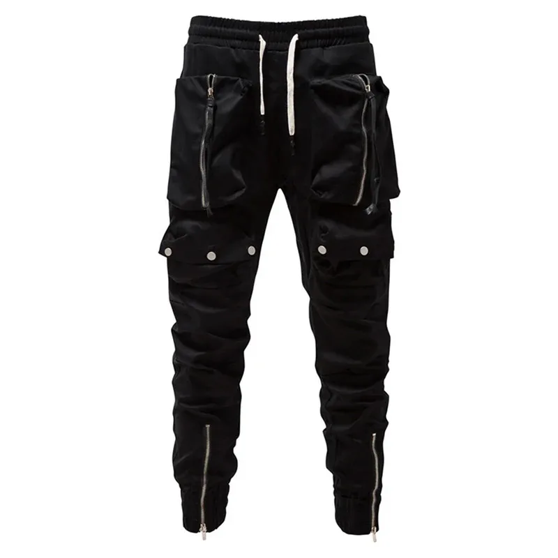 【Mirrordust】Fashion Punk Pants Zipper Pockets Cargo Pants Joggers Men Black Streetwear Hip Hop Trousers