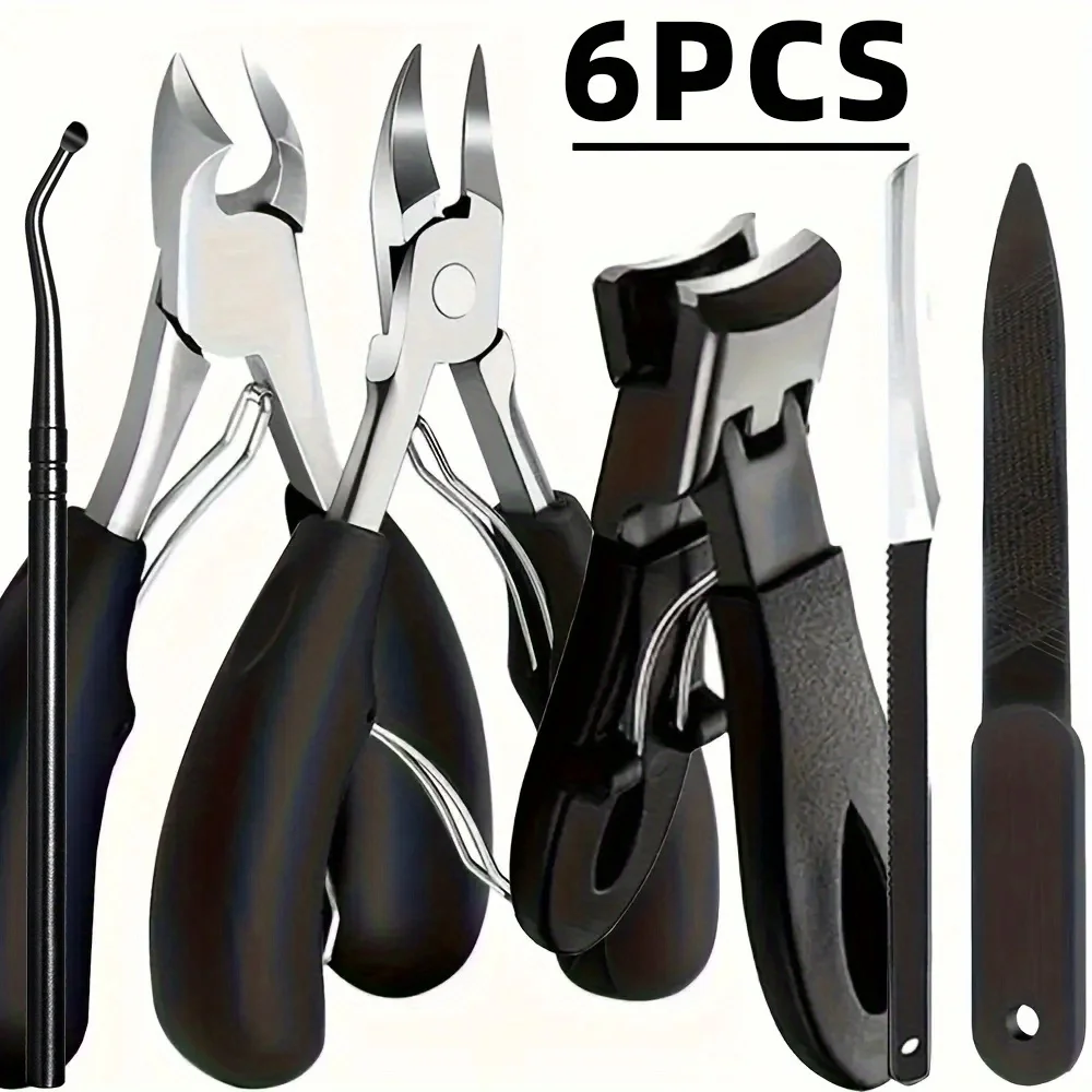 

Набор из 6 профессиональных кусачек для ногтей из нержавеющей стали для толстых и вросших ногтей, прочные кусачки для ногтей на ногах