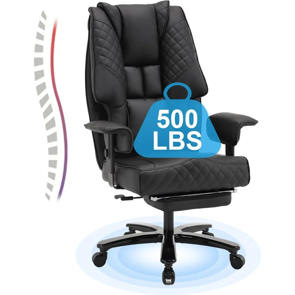 

500lb Big and Tall Office Chair with Footrest, High Back Ergonomic Gaming Chair with Wide Seat, Leather Executive Computer Recli