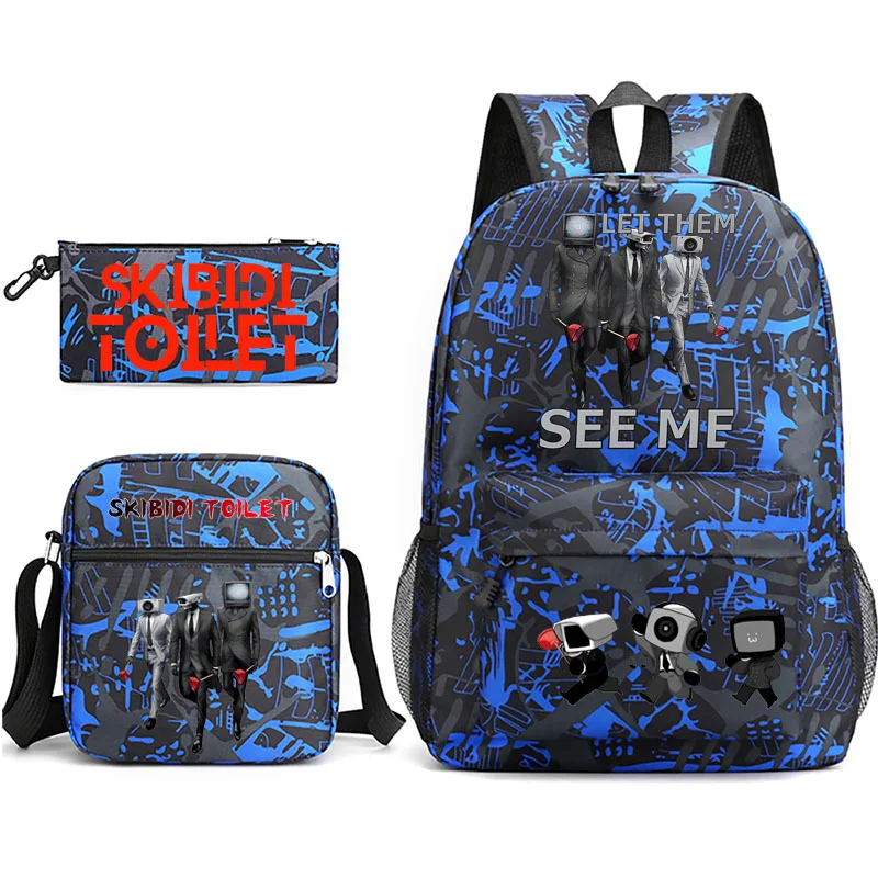 3pcs Skibidi Toilet Backpack Printe Outdoor Sport School Bag Capacity Travel Laptop Rucksack Unisex Shoulder Backpack Casual