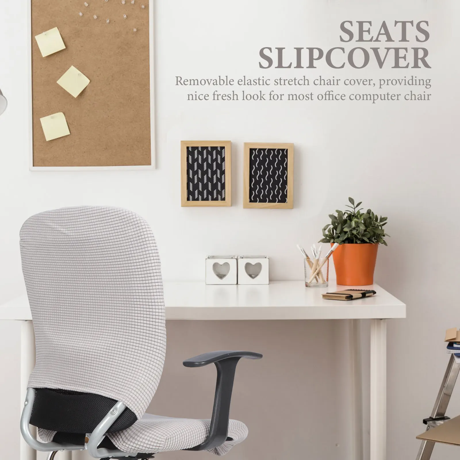 

1Set Rotating Chair Slipcover Solid Color Stretchy Computer Chair Cover Set Removable Elastic Seat Backrest Cover for Office