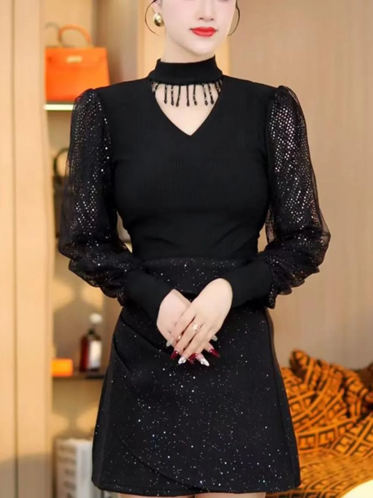

Ele Hollow out Fringe Ne Hanging Top Women's Base irt Spring Autumn New Sle Faion High-End Sense Inner Wear
