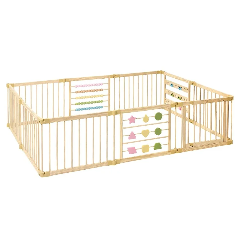 

Wooden Playpen Extra Large for Toddlers and Babies - 3 Theme Toy Design - (8/10) Wood Panels - Foldable and Adjustable Baby play