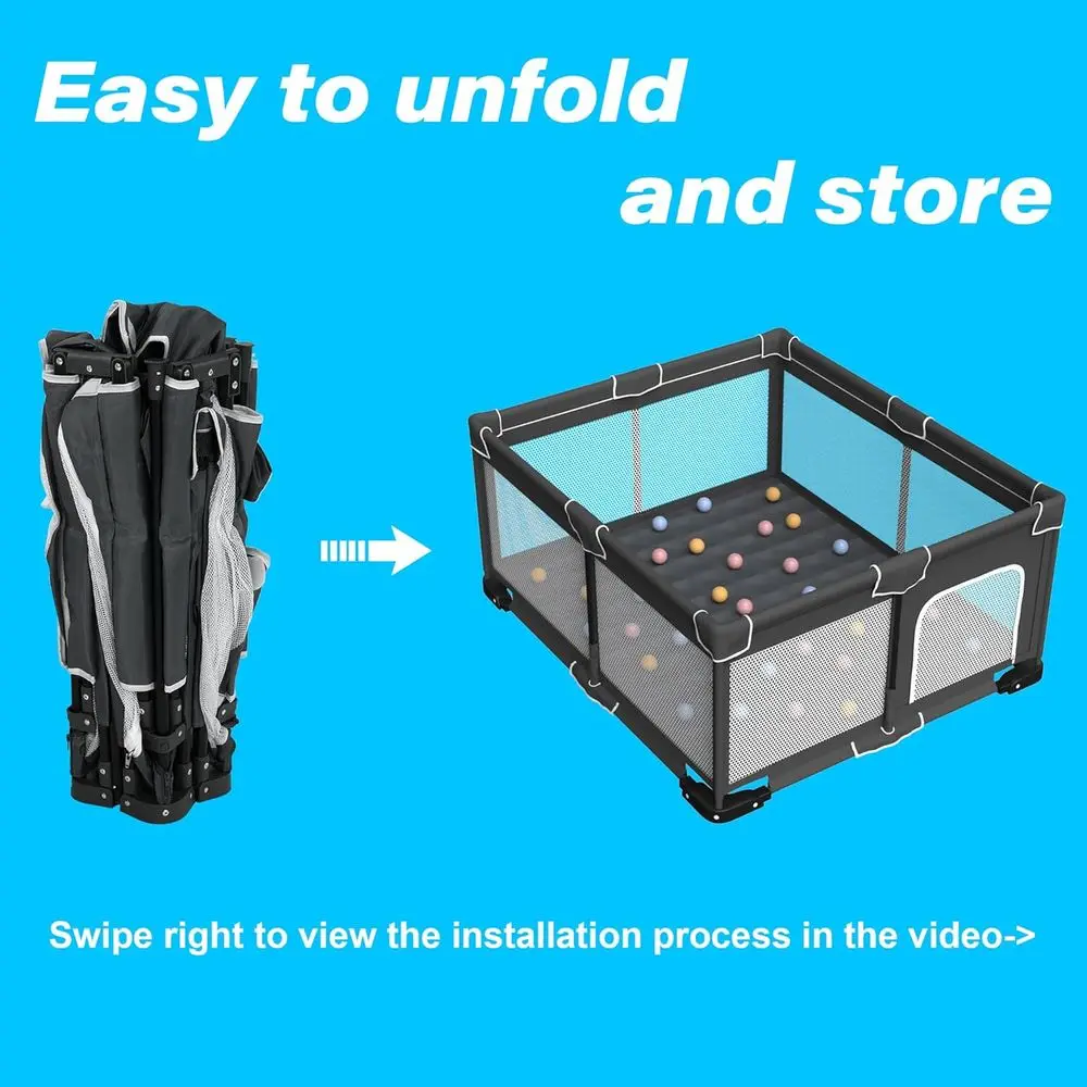 Draagbare opvouwbare box met mat voor baby's en peuters, grijs, 59x71 inch