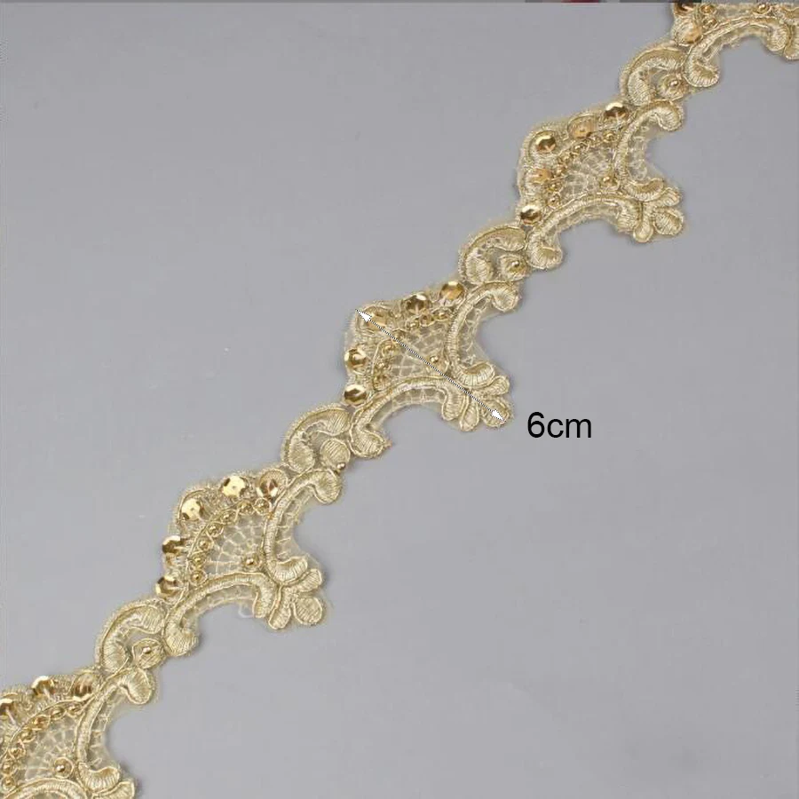 1Yard Gold Sequin Beaded Lace Trim Ribbon Vintage DIY Craft Edging Lace Embroidered For Curtain Home Accessories Sewing Repair