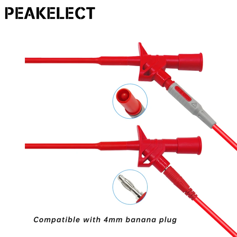 Peakelect P5004 2PCS Professional Insulated Quick Test Hook Clip 1000V High Voltage Testing Probe Electrical Testing Tools 10A