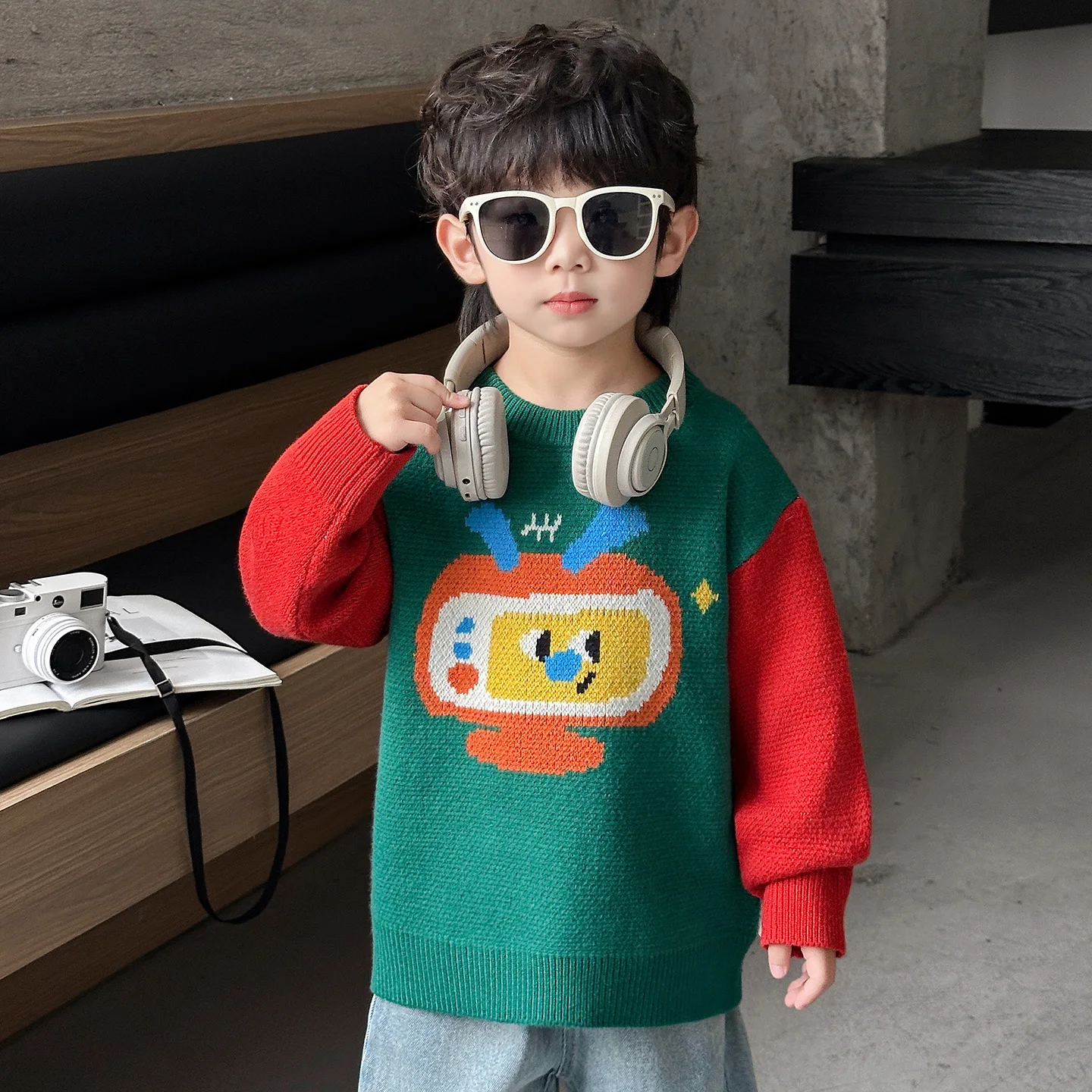 

Thiened Boys Knitted Sweater Autumn Winter Faionable Overhead Baby Warm Animal Patterned Long Sve Loose Fit Korean Sle