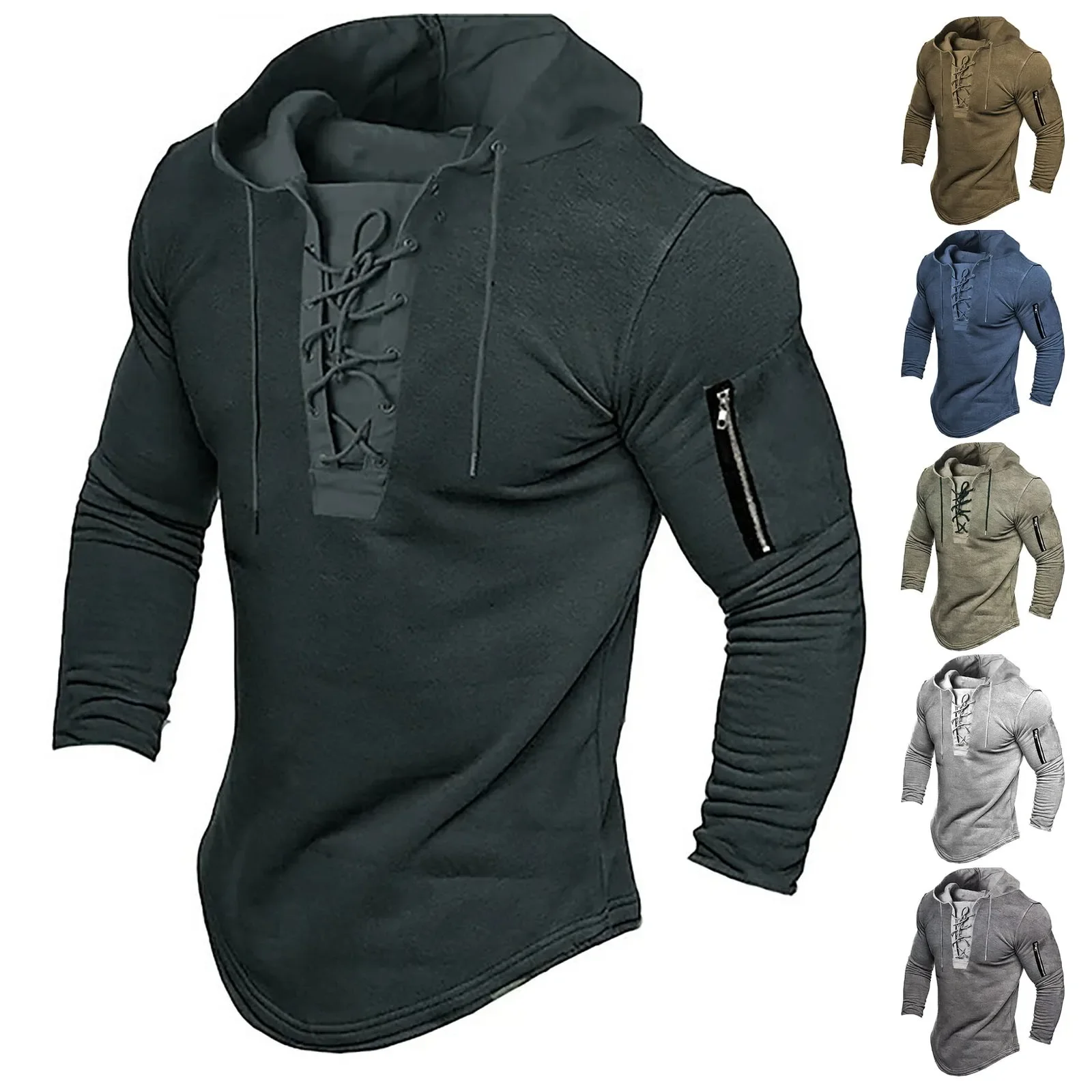 Felpa con cappuccio pullover da uomo tinta unita con lacci sportivi felpe casual primavera autunno abbigliamento felpa da uomo retrò americana