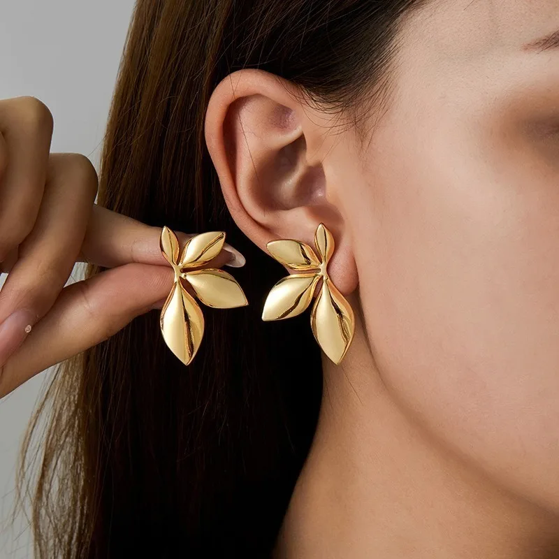 Pendientes florales con forma de hoja de acero inoxidable para mujeres y niñas, joyería de moda, Ideas de regalos elegantes y delicadas de alta calidad