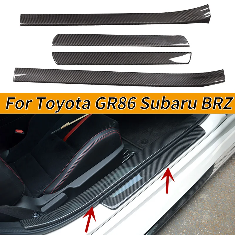 4PCS Carbon Fiber Car Interior Door Kick Door Kick Door Pillar Plate Cover Trim For Subaru BRZ 2022-2024 For Toyota GR86