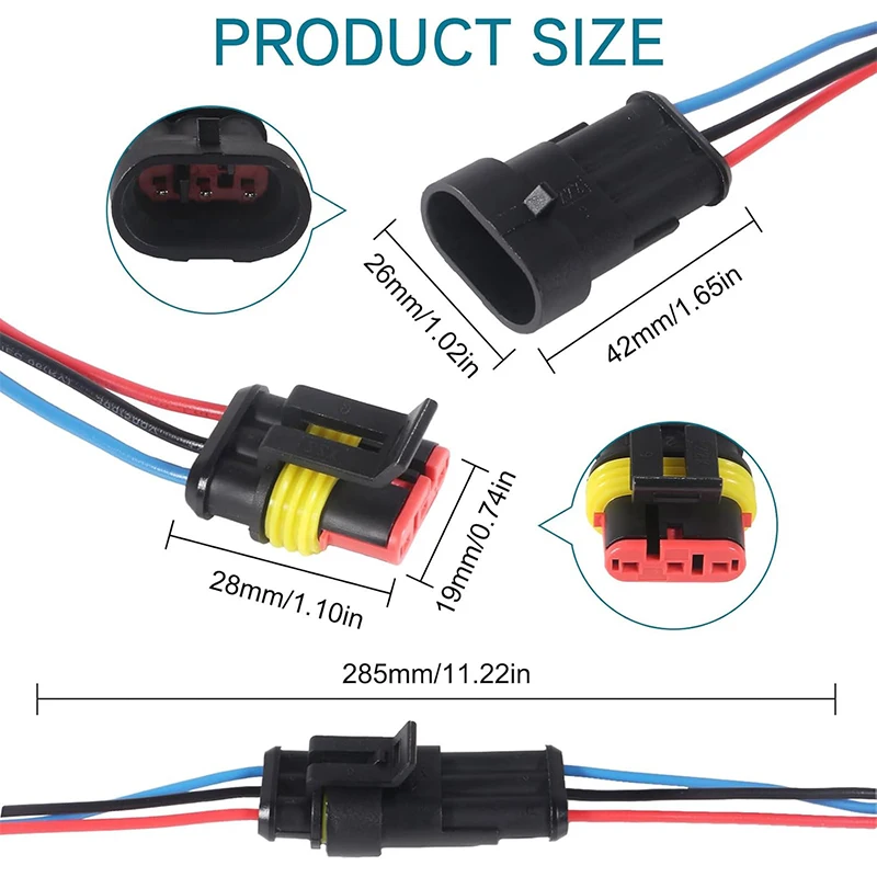 10 pairs 3Pin Way Car Waterproof Connector 16 AWG Electrical Connectors Quick Disconnect Automotive Wire Connectors Marine