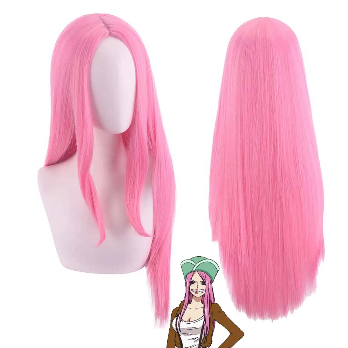 Anime Cosplay Jóias Bonney Cosplay Rosa Longo Reto Peruca de Cabelo Resistente ao Calor