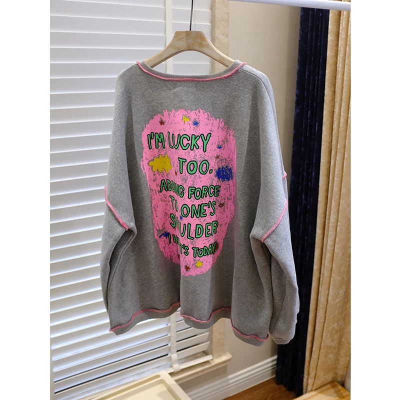 

Новое поступление, весенне-осенние женские повседневные свободные пуловеры с длинными рукавами и буквенным принтом, хлопковые толстовки с круглым вырезом хорошего качества, футболки