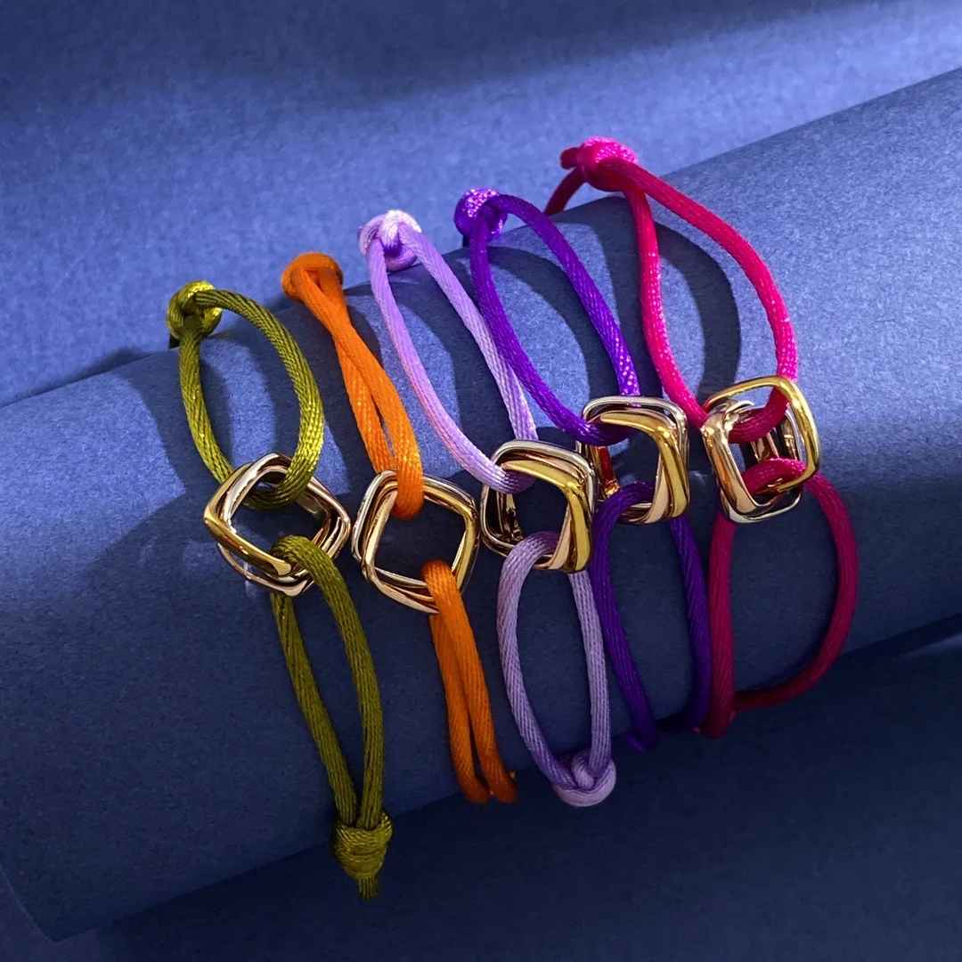 سوار ثلاثي من الفولاذ المقاوم للصدأ للنساء ، نسج قابل للتعديل ، حبل قطن ، ثلاثي الألوان ، مجوهرات ماركة أزياء ، بيع بالجملة ، 22 لونًا