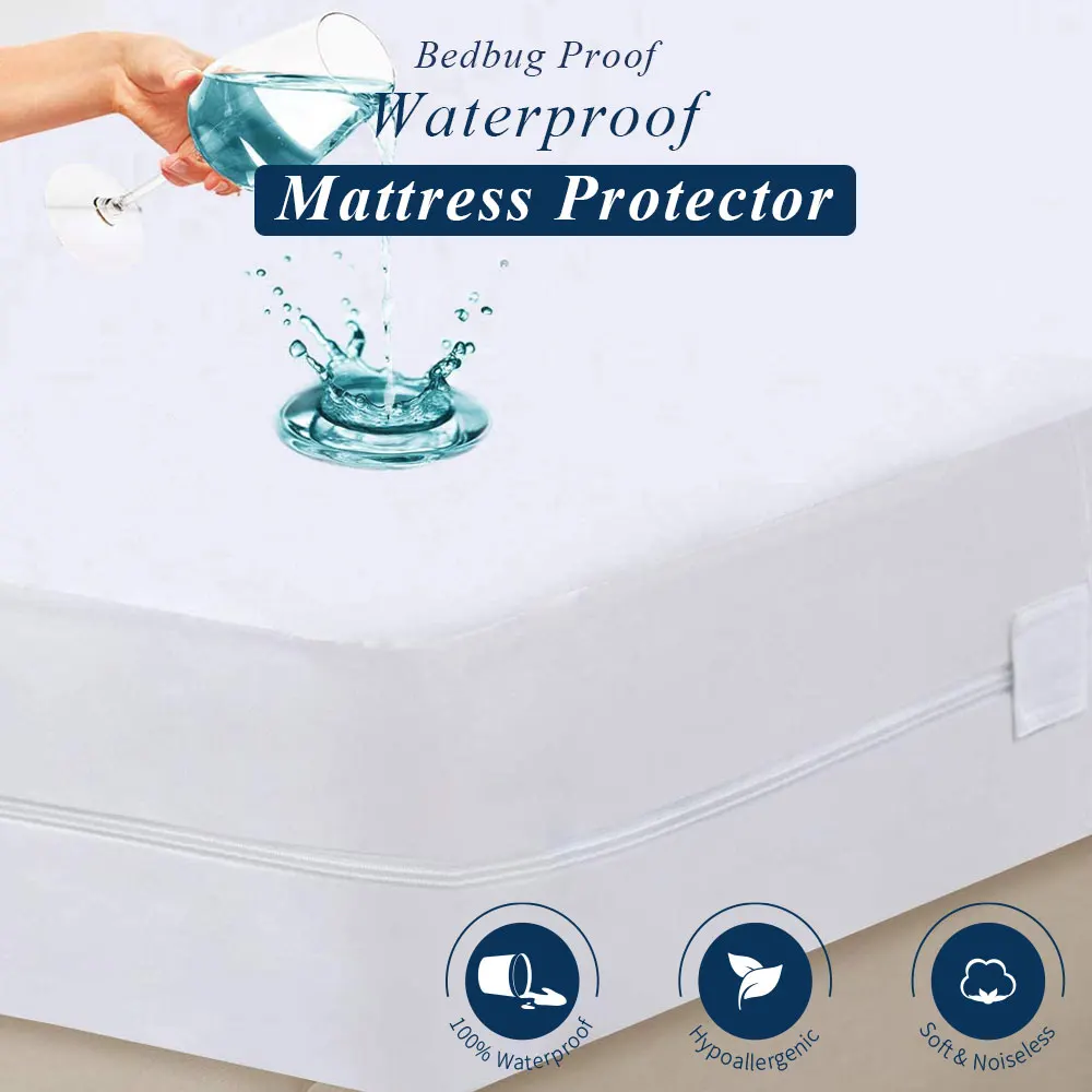 Zippere Waterproof Mattress Protector Bed Sheet Hotel Mattres Bedbug Proof Bed Pad Cover