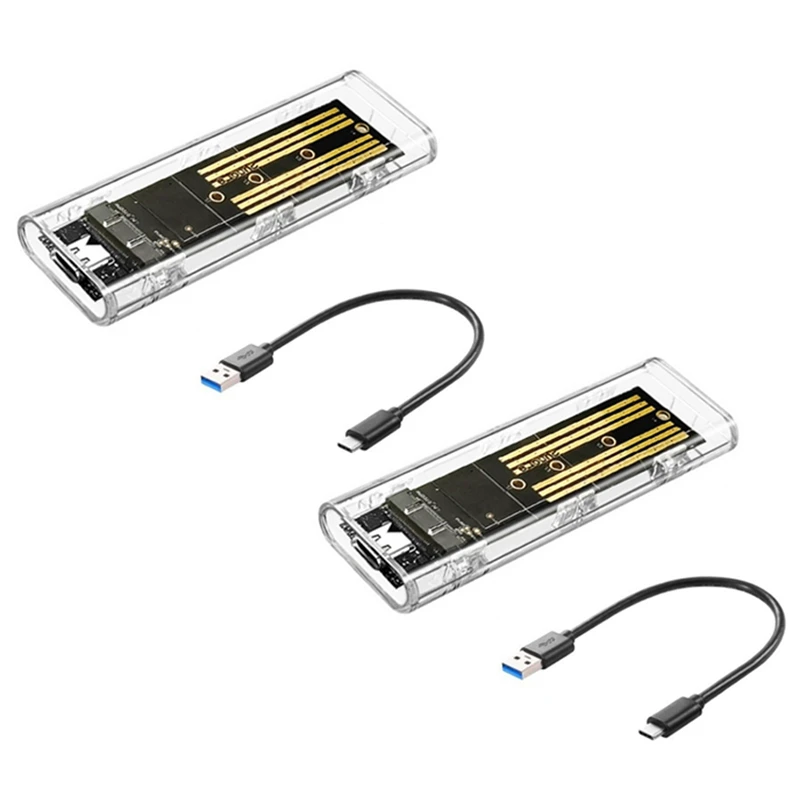 PC용 M2 SSD 케이스, M.2 NVME SSD 인클로저, 휴대용 USB3.1 C타입 SSD 투명 하드 디스크 케이스, 5Gbps, 2PCs