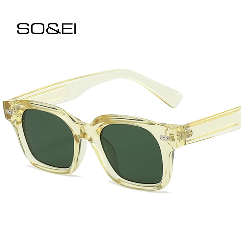 SO & EI جديد مربع النظارات الشمسية النساء موضة الأزرق الأرجواني ظلال UV400 الرجعية المسامير الرجال واضح مكافحة نظارات الضوء الأزرق الإطار