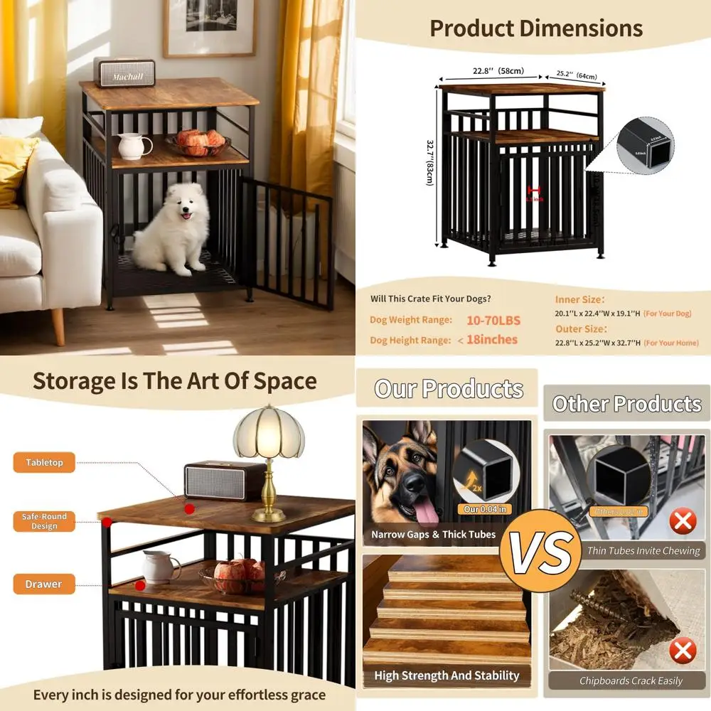 أثاث حديث لقاعدة الكلاب الداخلية للكلاب الصغيرة - أنبوب فولاذي مقاوم للمضغ، بيت على شكل طاولة نهائية مع ميزات منزلية