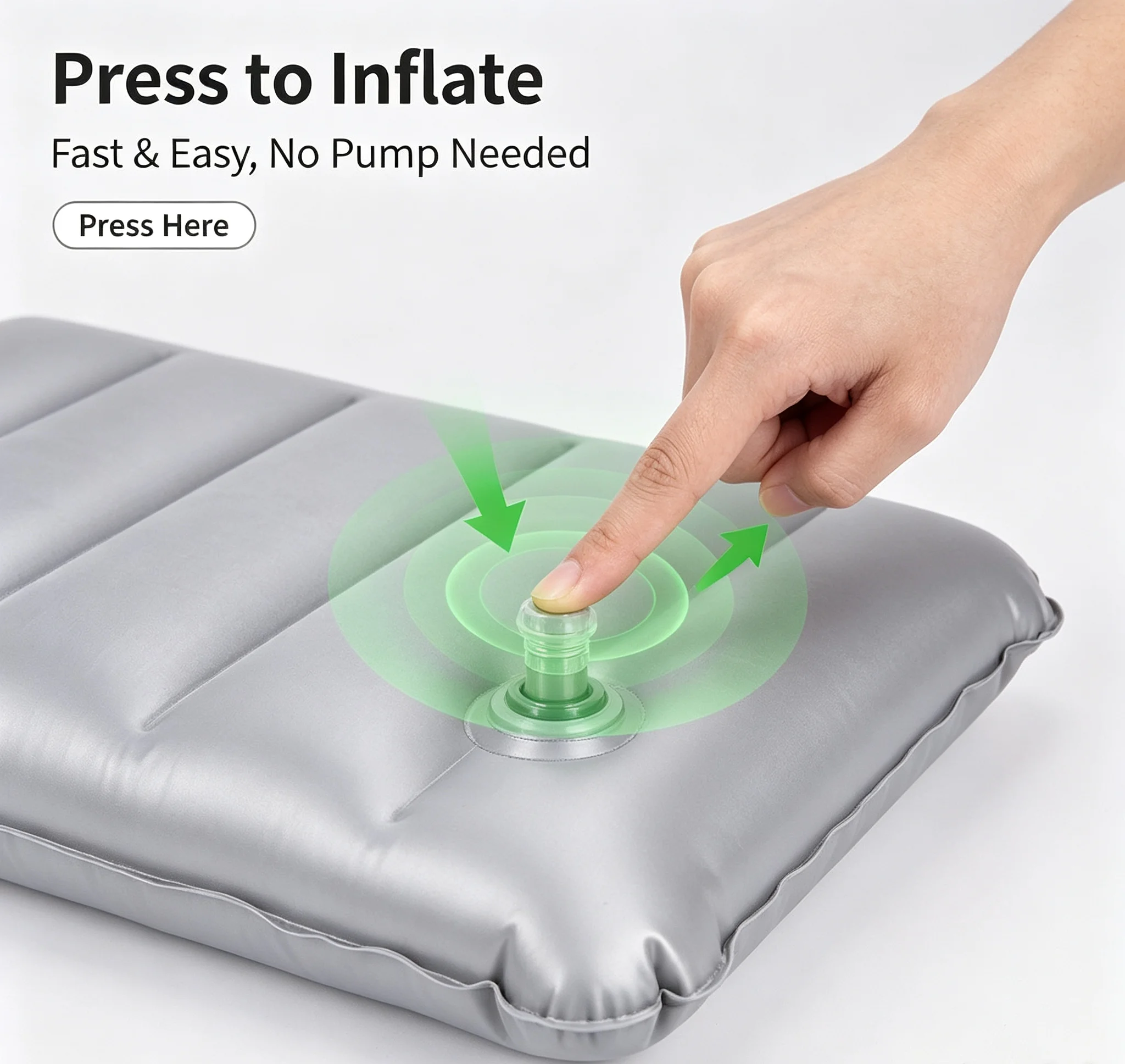 Portable Inflatable Travel Pillow, Soft Flocked Rectangular Neck Cushion for Airplane Train Camping