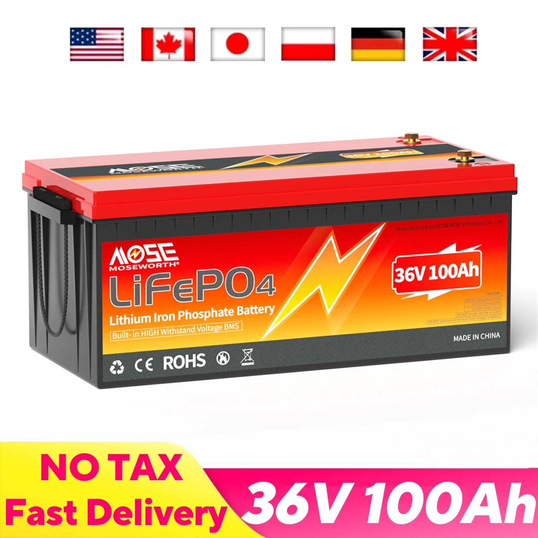 

36V 100Ah LiFePO4 Battery with BMS Lithium Iron Phosphate Battery Rechargeable Batteries Deep Cycles For RV Campers Golf Cart