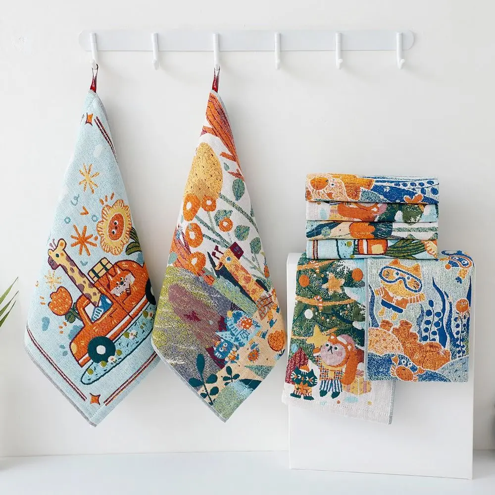 34x40cm Large Hand Towel 4 Layer Cotton Gauze Cartoon Pure Cotton Dish Cloth Decorative Quick Dry Kitchen Towel for Children