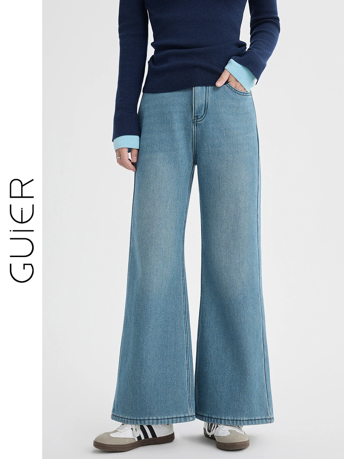 

Женские джинсы с высокой талией и флисовой подкладкой, расклешенные, весна 2026, новые, свободные, повседневные, универсальные, микро-клеш, джинсовые брюки от Guier