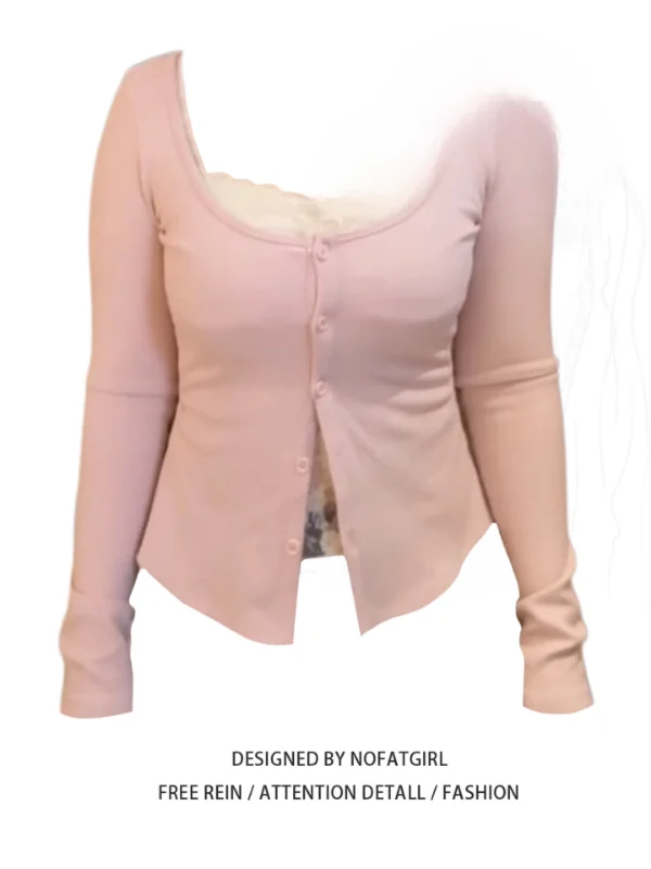 

plus Size Lace Splice Slim Fit T-irt Women's Autumn Winter New Sle Base irt Pure Desire Spicy Girl Fake Two-Piece Design