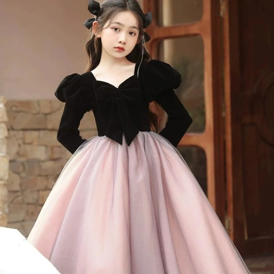 2024 Newest Girls Elegant Dresses Children Birthday Party Luxury Slim Fit Ceremonial Dress School Gala Host Classic Formal Gowns