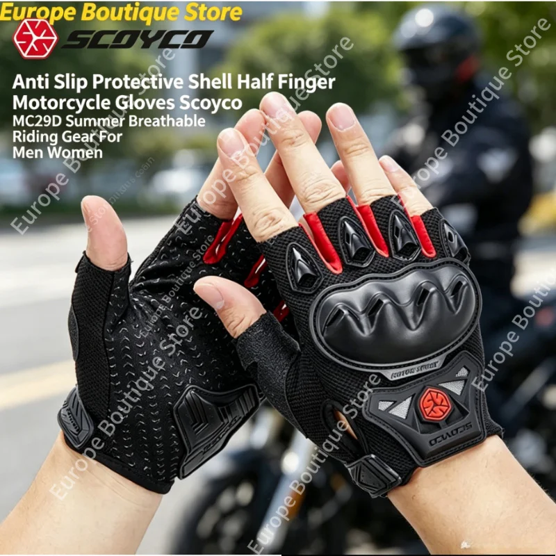 

2026 NEW Men Women Summer Breathable Half Finger Gloves Scoyco MC29D Anti Slip Protective Shell Motorcycle Riding Gear