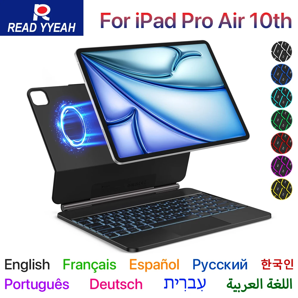 

Новая беспроводная волшебная клавиатура с подсветкой для iPad a16, чехол 2025 Air Pro 11 13 M2 M3, магнитный чехол, польский испанский смарт-чехол Bluetooth
