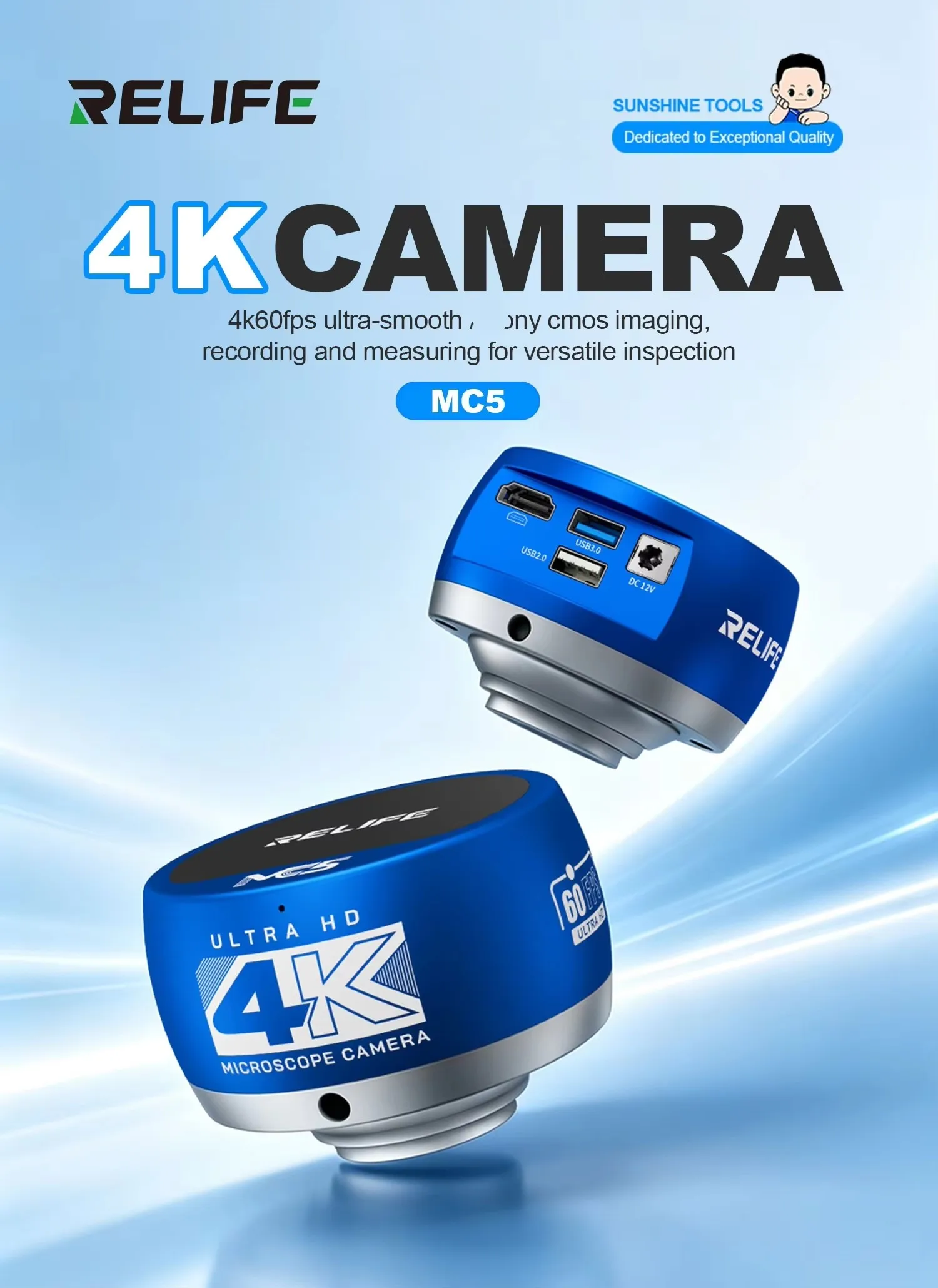 RELIFE MC5 4K 60FPS microscope industrial camera, IMX678 sensor HDMI, used for mobile phone motherboard repair