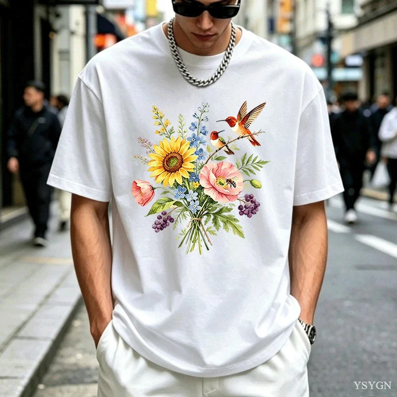 Watercolor Wildflower Graphic T-shirts for Women Men Floral Lover Casual Tee Top Vintage Watercolor Wild Flower Casual Tops