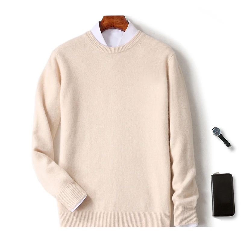 

Мужской осенне-зимний толстый пуловер из 100% мериносовой шерсти с круглым вырезом и длинными рукавами, кашемировый вязаный повседневный простой универсальный классический топ