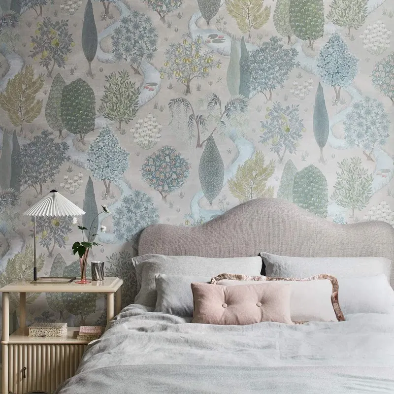 Custom Hand drawn plants stream scenery peacock Wallpaper Home Decor TV Background Room Mural Sticker Papel De Parede mural