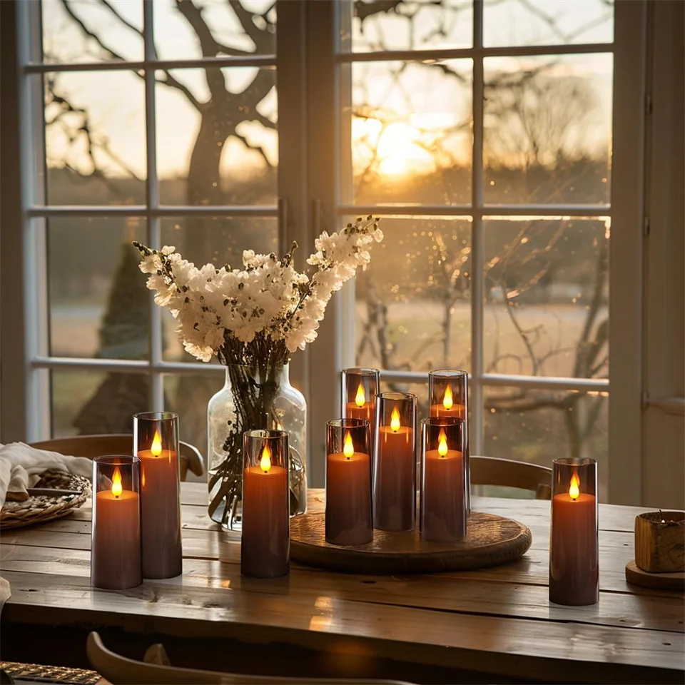 شموع عديمة اللهب مع بطاريات عن بعد، شموع نذرية رفيعة وطويلة LED تعمل بالبطارية لتزيين عطلة عيد الميلاد الداخلي