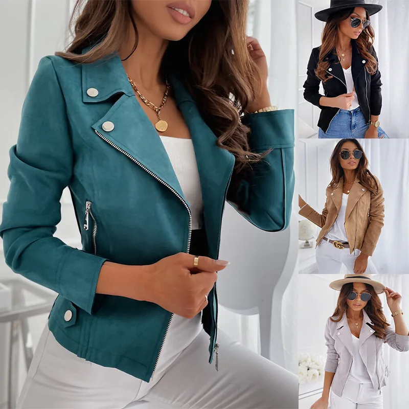 

Autumn Winter New Long Sleeve Cowboy Wind Handsome Women Jacket Vintage Brown Color Slim Boyfriend Style Suede Jacket Coat