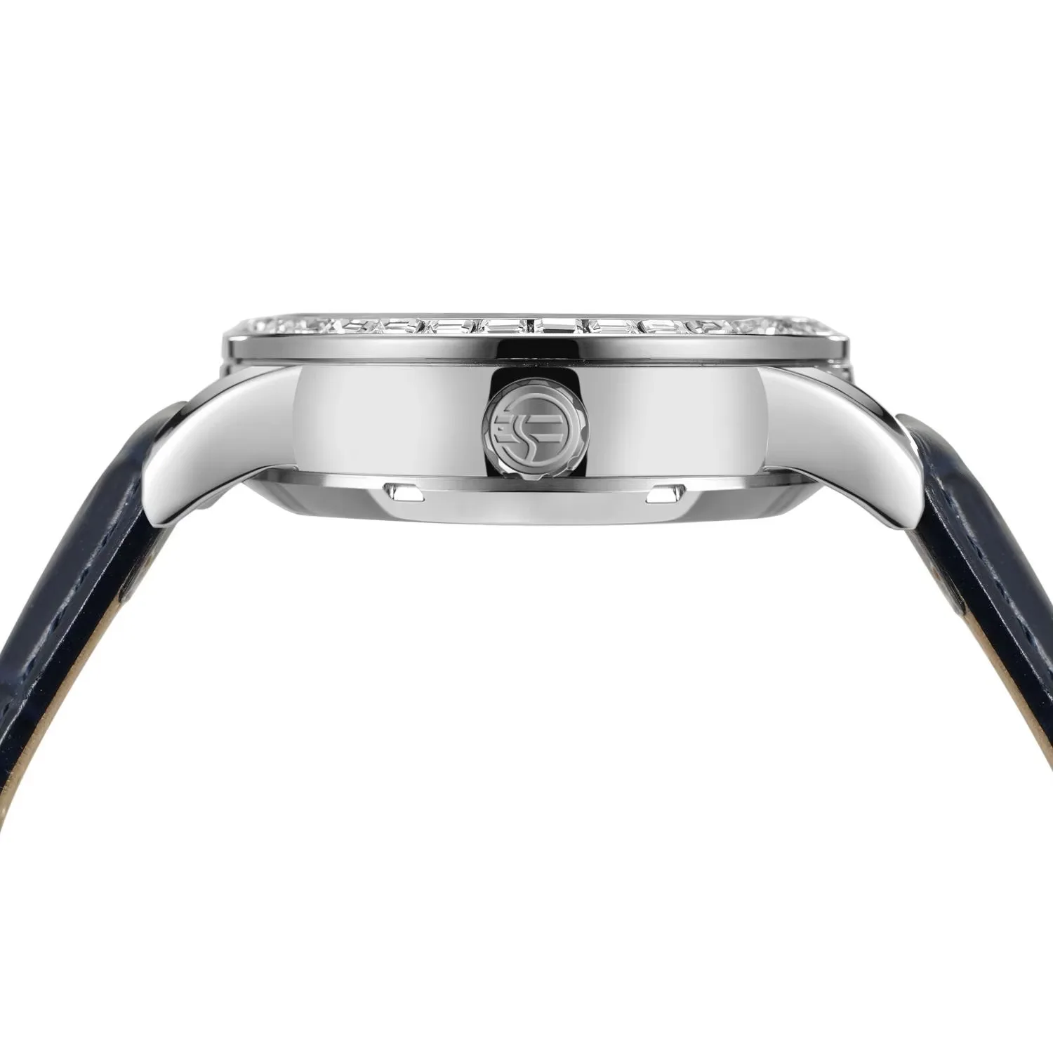 FORSINING Luxury Mens Automatic Mechanical Watch,Earth Star Moon Starry Milky Way Rhinestone Dial Leather Strap,3ATM Waterproof