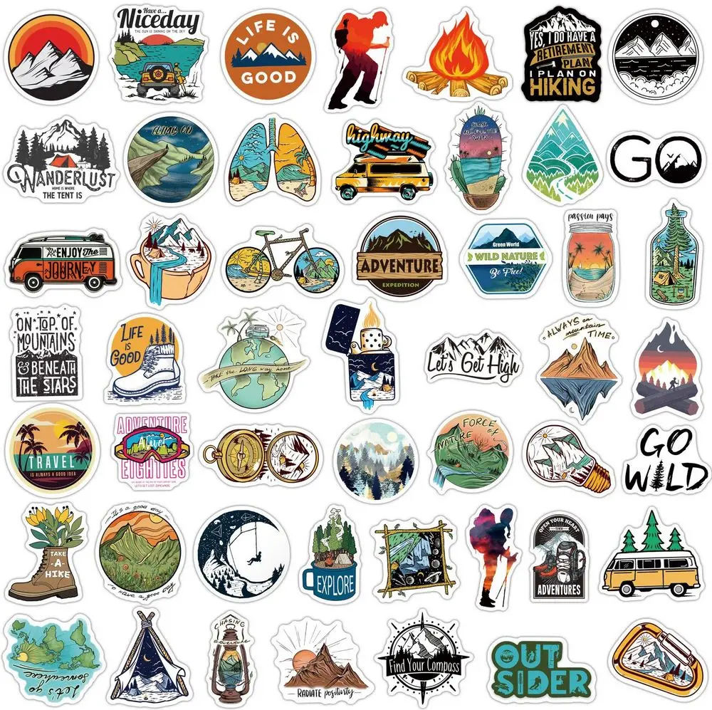 50/100pcs Forest Camping Hiking Stickers Outdoor Travel Beautiful Scenery Decals Water Bottle Phone Laptop Sticker Waterproof