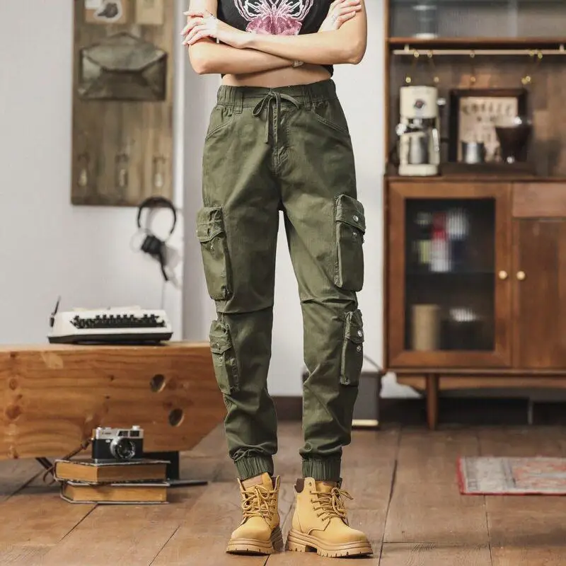 Versatile Loose Women's Workwear Pants Spring Autumn New Style Casual Straight Leg Cotton Military Green Everyday Use