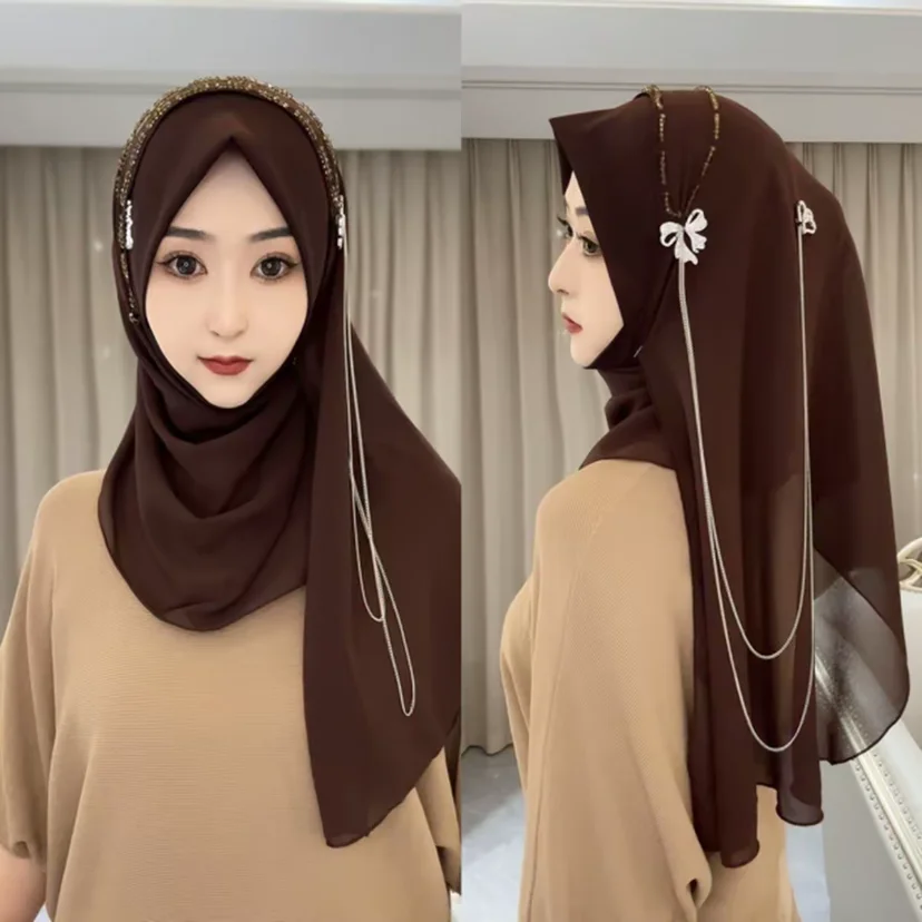 

Мусульманская исламская упаковка, удобный декор в виде банта со стразами для девочек, мгновенные хиджабы