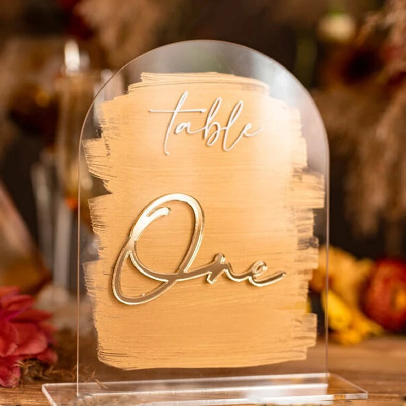 

Clear Acrylic and Gold Sign,Arch Acrylic Table Numbers,Gold Plexi Table Numbers,Wedding Signage Golden Mirror Table Decor