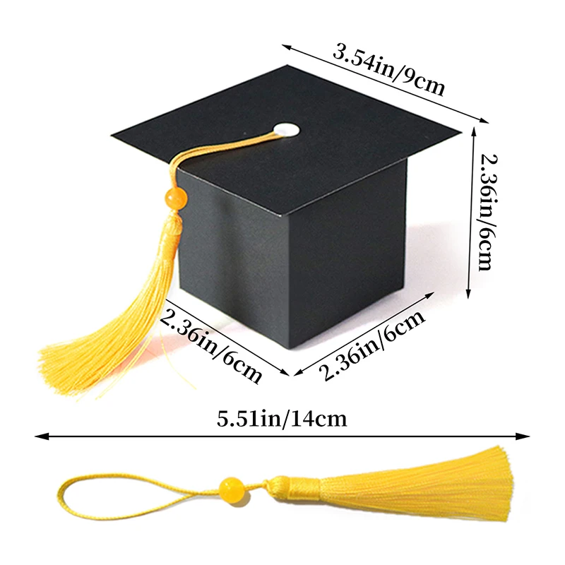 5/10/20pcs Black Bachelor Hat Cap Candy Box For Graduation Cookie Gift Packaging Boxes 2024 Grad Congratulation Party Supplies