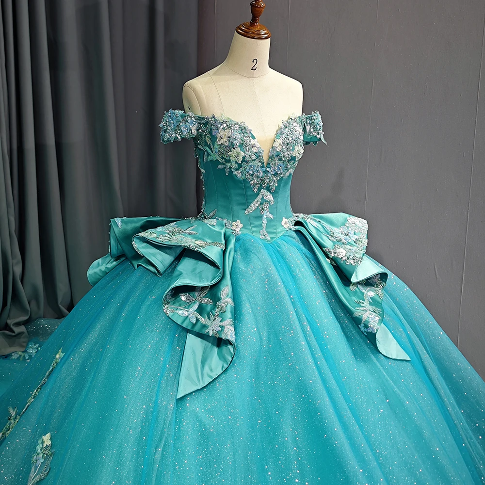 Pailletten-Quinceanera-Kleider mit Blumenapplikationen, schulterfrei, für die 15. Jahre Prinzessin, maßgeschneidertes Ballkleid nach Maß DY9945 – Detail 8