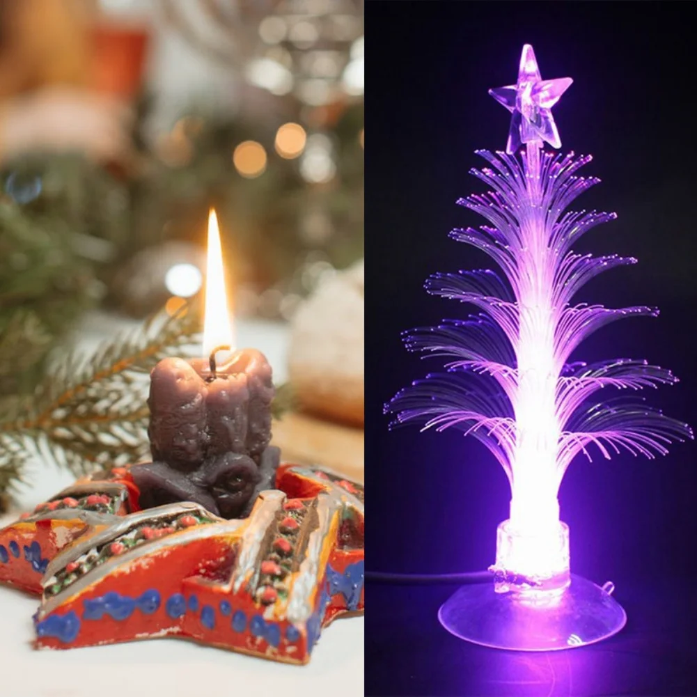 Mini LED Christmas Tree Light for Home Party Bedroom Holiday Decoration Color Changing Fiber Optical Light USB Connection