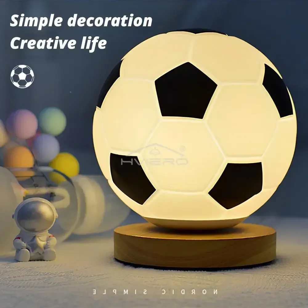 Night Light Warm White USB LED Circular Solid Wood Glass Small Table Football Lamp Bedsid Bedroom Study Decoration Illumination