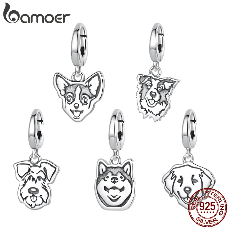 

Bamoer стерлингового серебра 925 пробы, кулон с застежкой для собак, открывающийся медальон, бусины для шнауцера для женщин, аксессуары для браслетов, милый подарок «сделай сам»