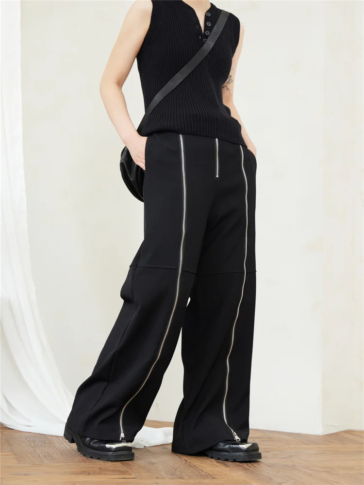 

Big yards men's trousers! Designer style dark deconstructed zipper wear casual high-waisted straight-leg suit pants