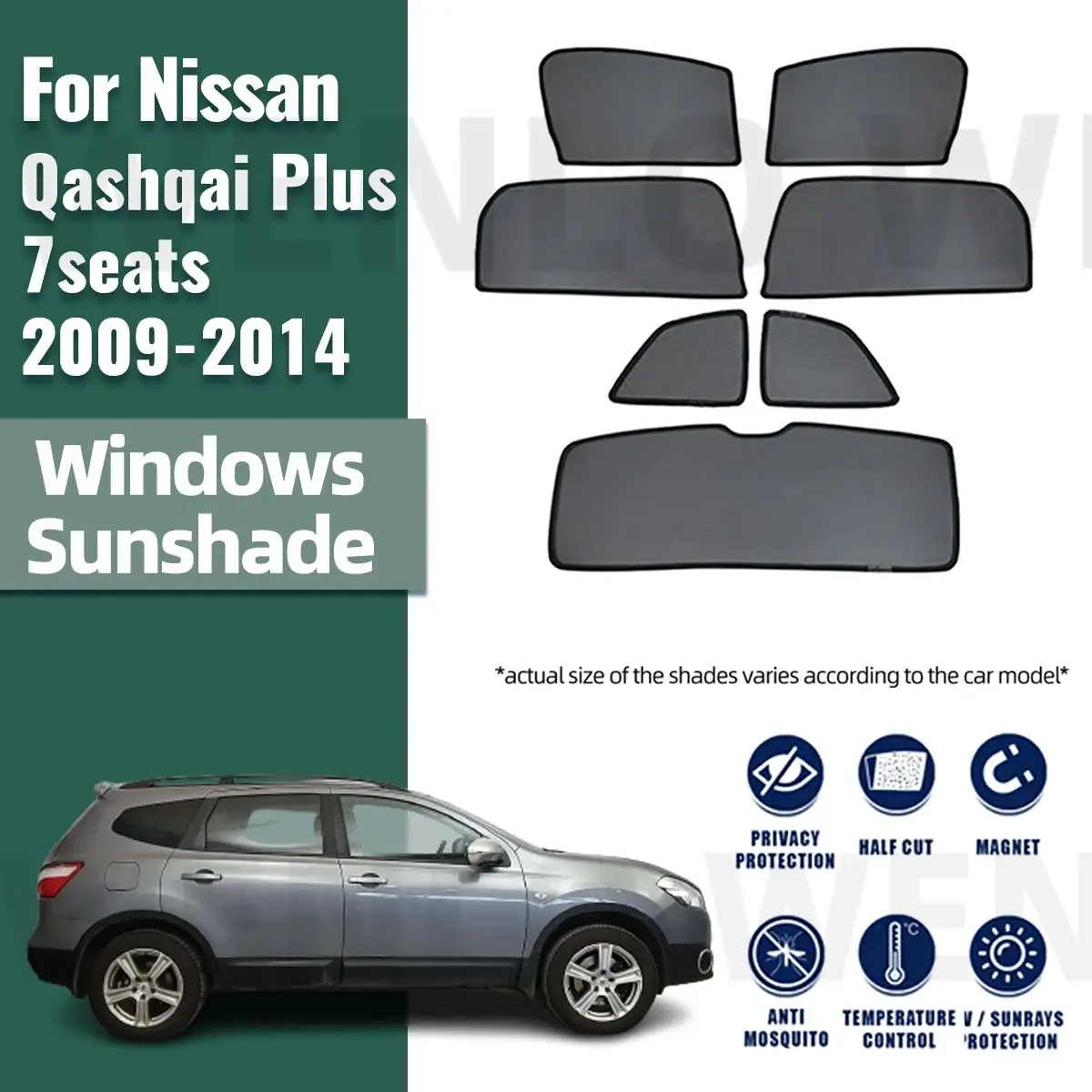 

For Nissan QASHQAI+2 NJ10 2009-2014 Front Windshield Frame Curtain Magnetic Car Sunshade Shield Rear Side Window Sun Shade Visor